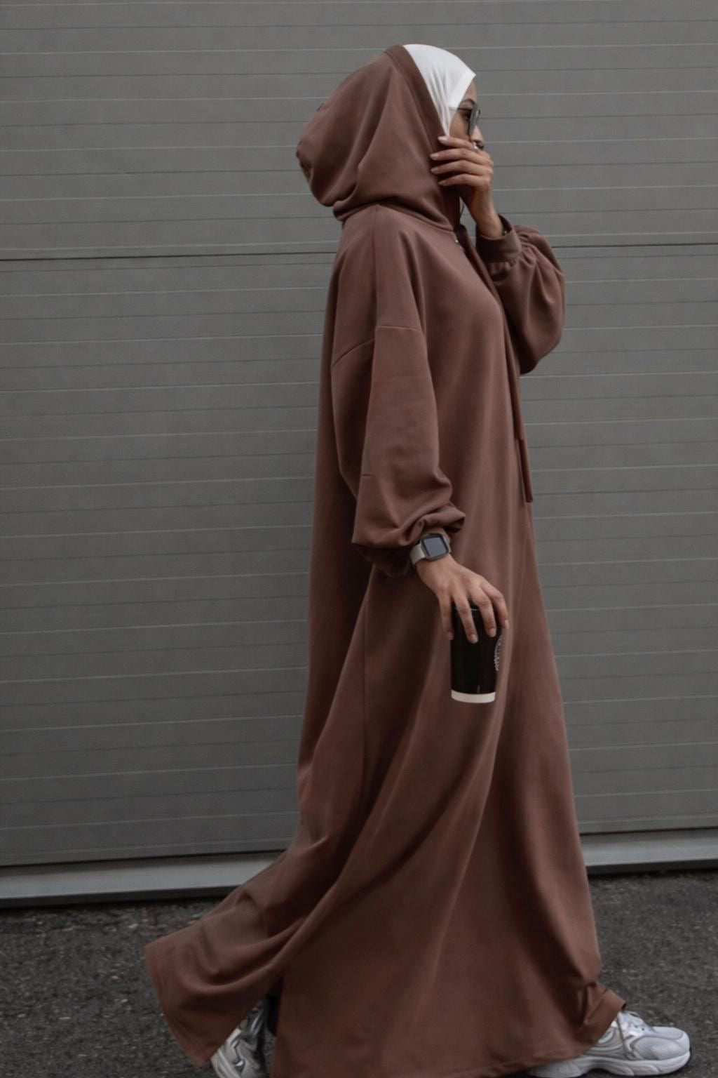 Modest Hoodie Maxi Dress | Hooded Muslim Abaya | Long Sleeve Maxi Dress with Pockets