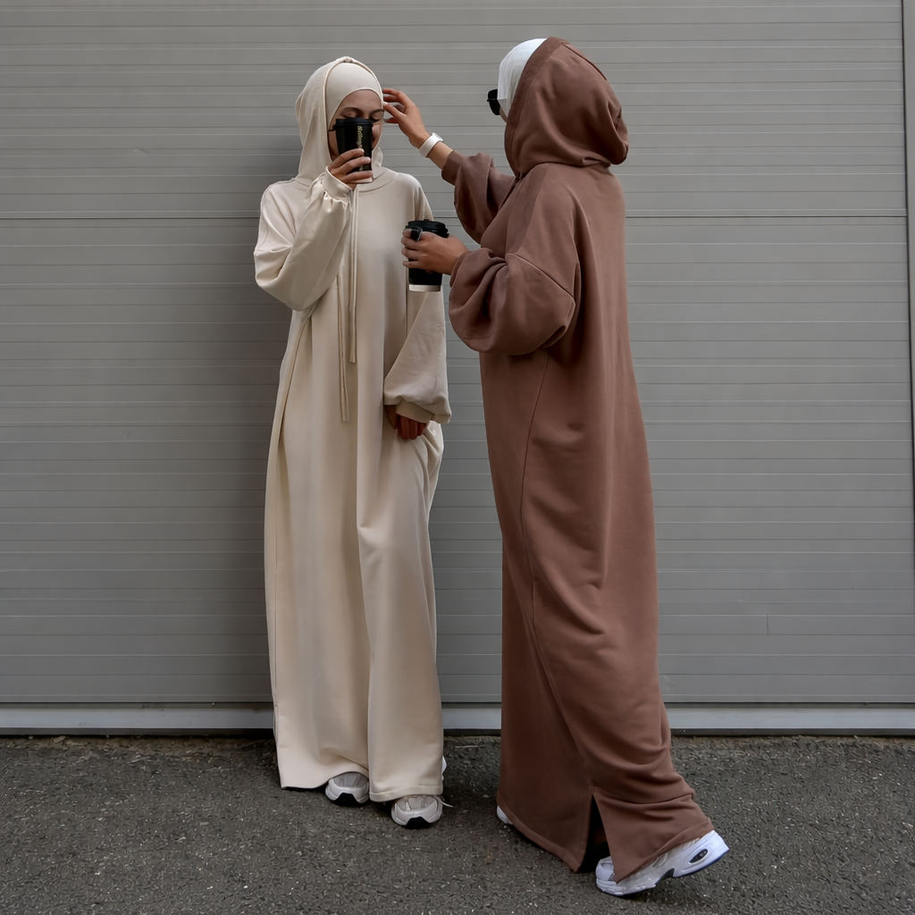 Modest Hoodie Maxi Dress | Hooded Muslim Abaya | Long Sleeve Maxi Dress with Pockets