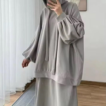 Modest Hoodie Maxi Skirt Set, Hijab Friendly Two Piece Outfit, Muslim Women Clothing, Long Sleeve Hooded Set