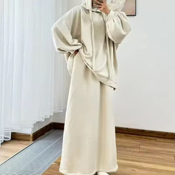 Modest Hoodie Maxi Skirt Set, Hijab Friendly Two Piece Outfit, Muslim Women Clothing, Long Sleeve Hooded Set