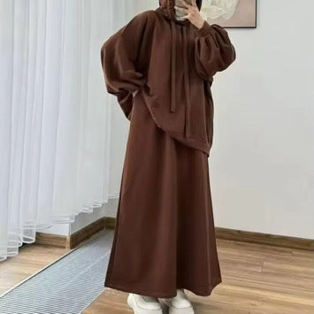 Modest Hoodie Maxi Skirt Set, Hijab Friendly Two Piece Outfit, Muslim Women Clothing, Long Sleeve Hooded Set