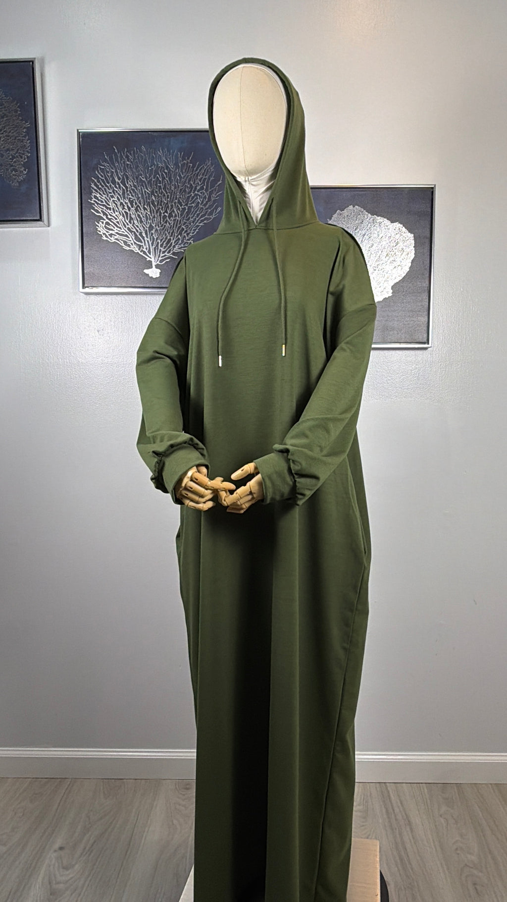 Modest Hoodie Maxi Dress | Hooded Muslim Abaya | Long Sleeve Maxi Dress with Pockets