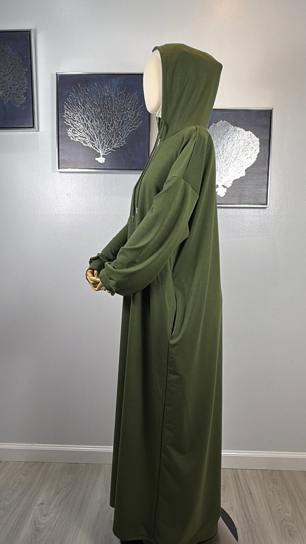 Modest Hoodie Maxi Dress | Hooded Muslim Abaya | Long Sleeve Maxi Dress with Pockets