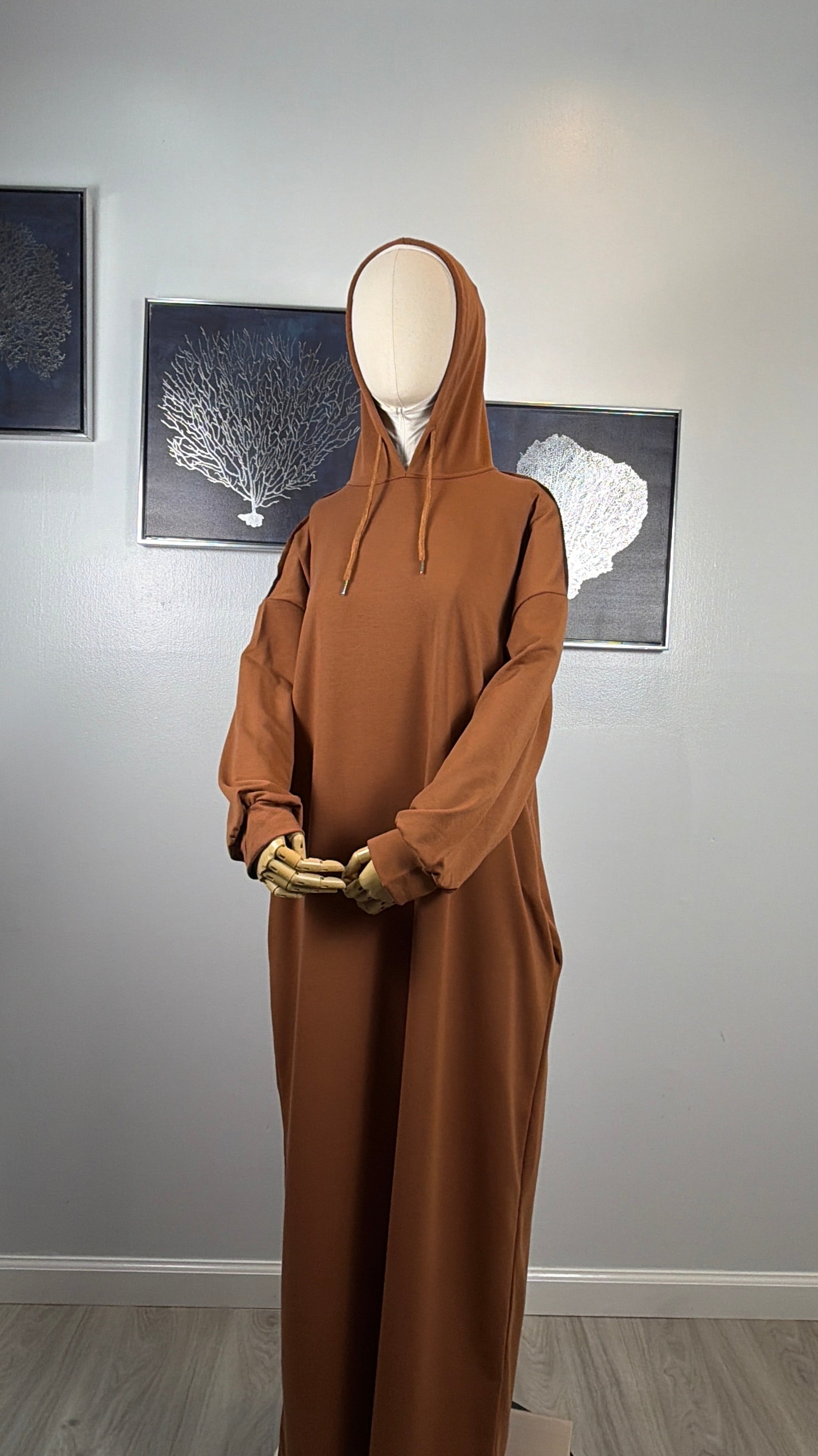 Modest Hoodie Maxi Dress | Hooded Muslim Abaya | Long Sleeve Maxi Dress with Pockets