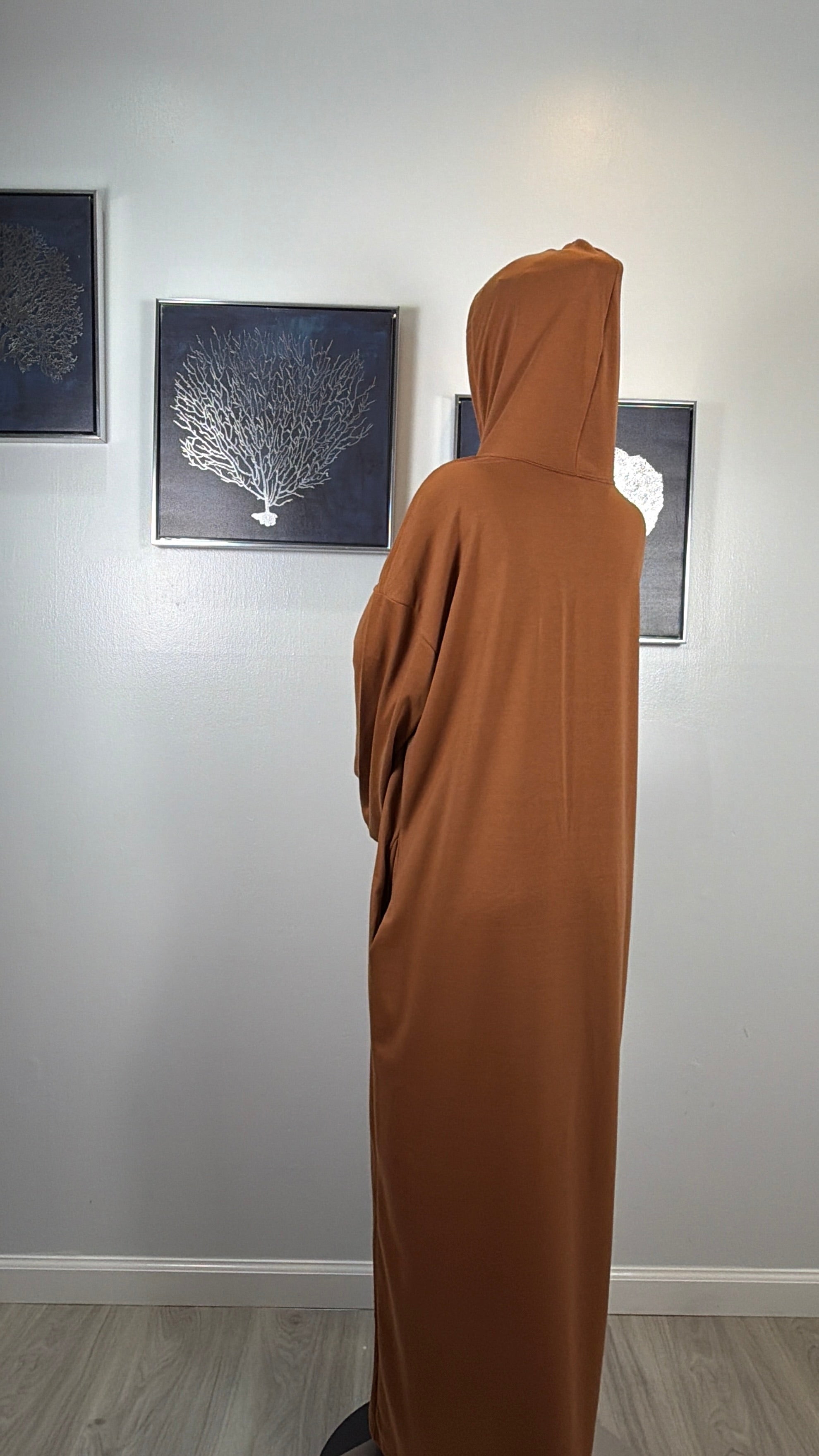 Modest Hoodie Maxi Dress | Hooded Muslim Abaya | Long Sleeve Maxi Dress with Pockets