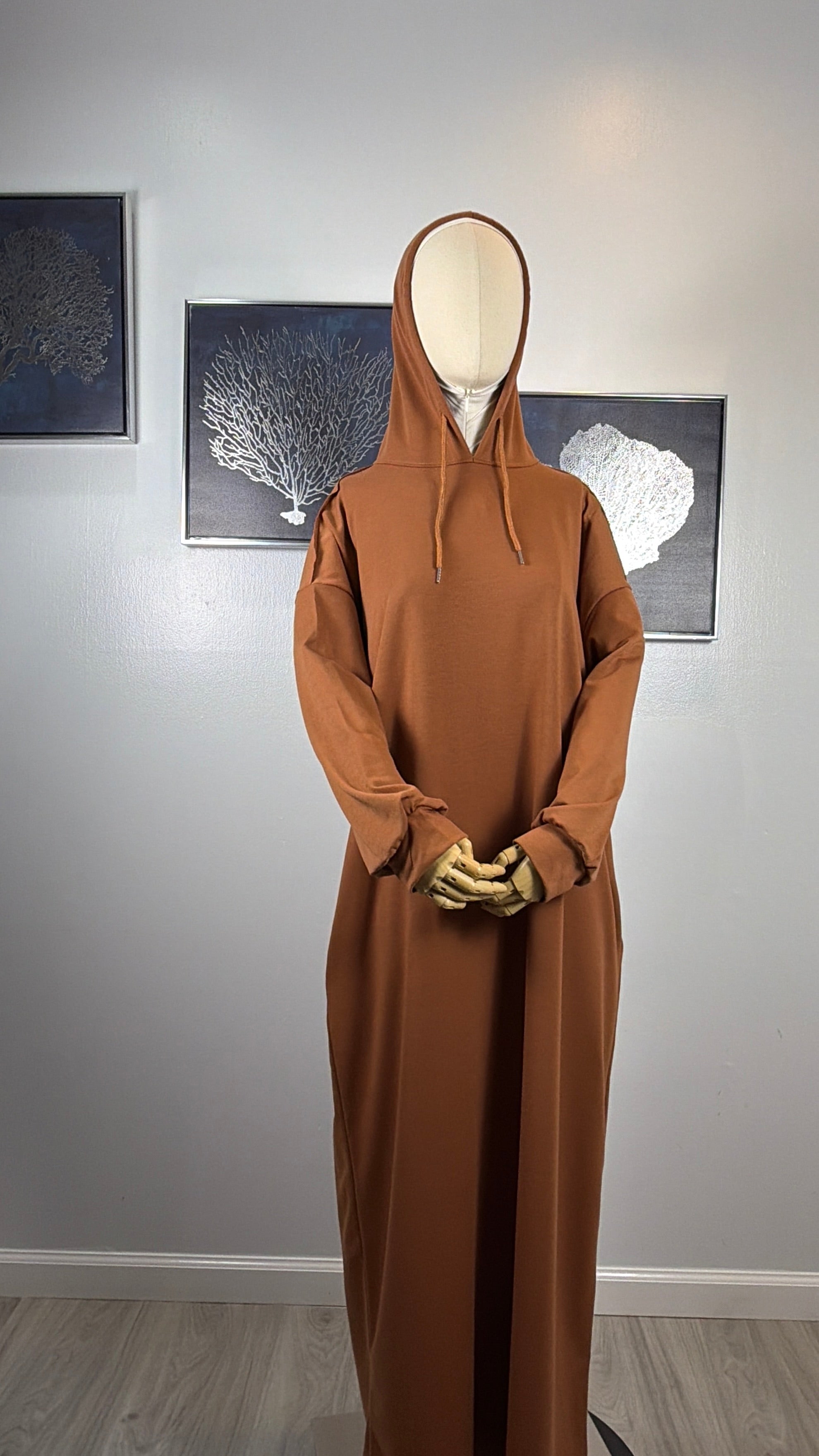 Modest Hoodie Maxi Dress | Hooded Muslim Abaya | Long Sleeve Maxi Dress with Pockets