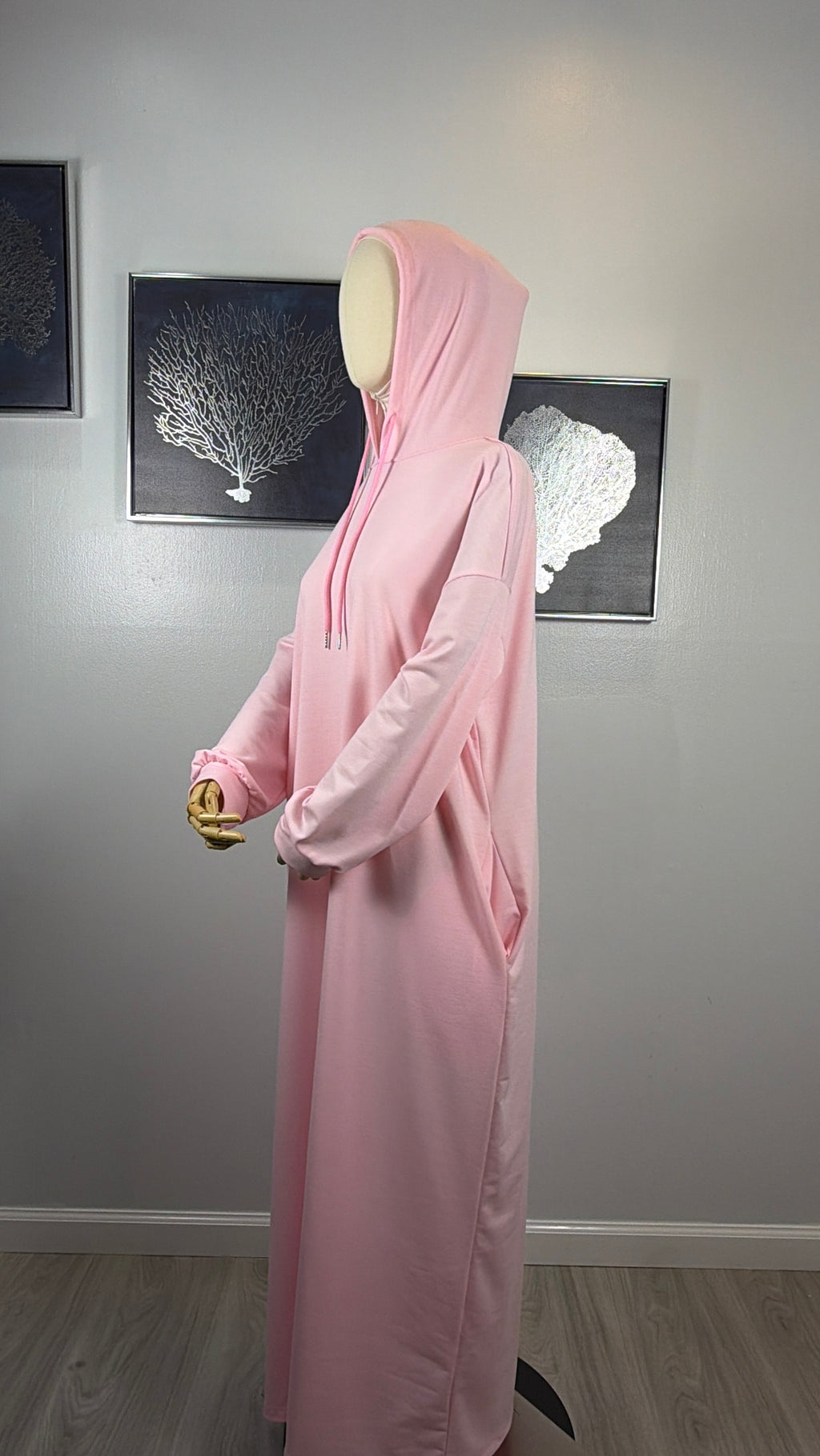 Modest Hoodie Maxi Dress | Hooded Muslim Abaya | Long Sleeve Maxi Dress with Pockets