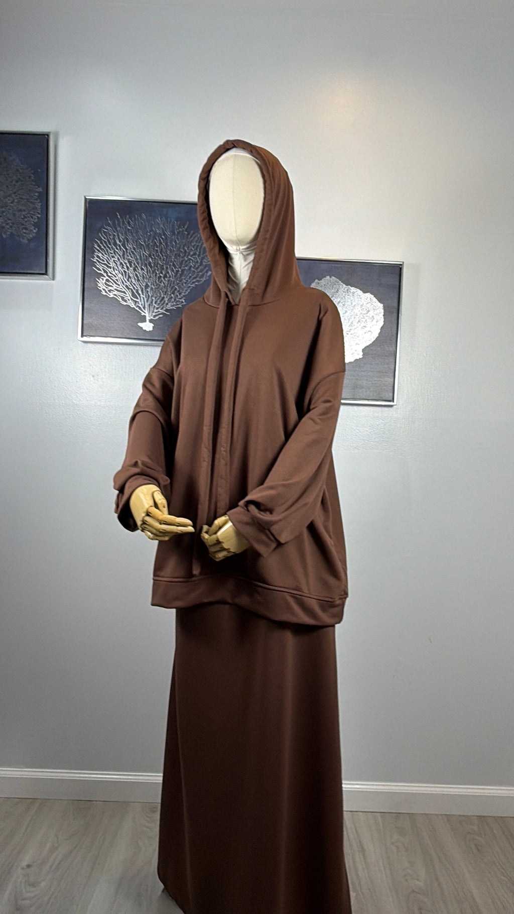 Modest Hoodie Maxi Skirt Set, Hijab Friendly Two Piece Outfit, Muslim Women Clothing, Long Sleeve Hooded Set