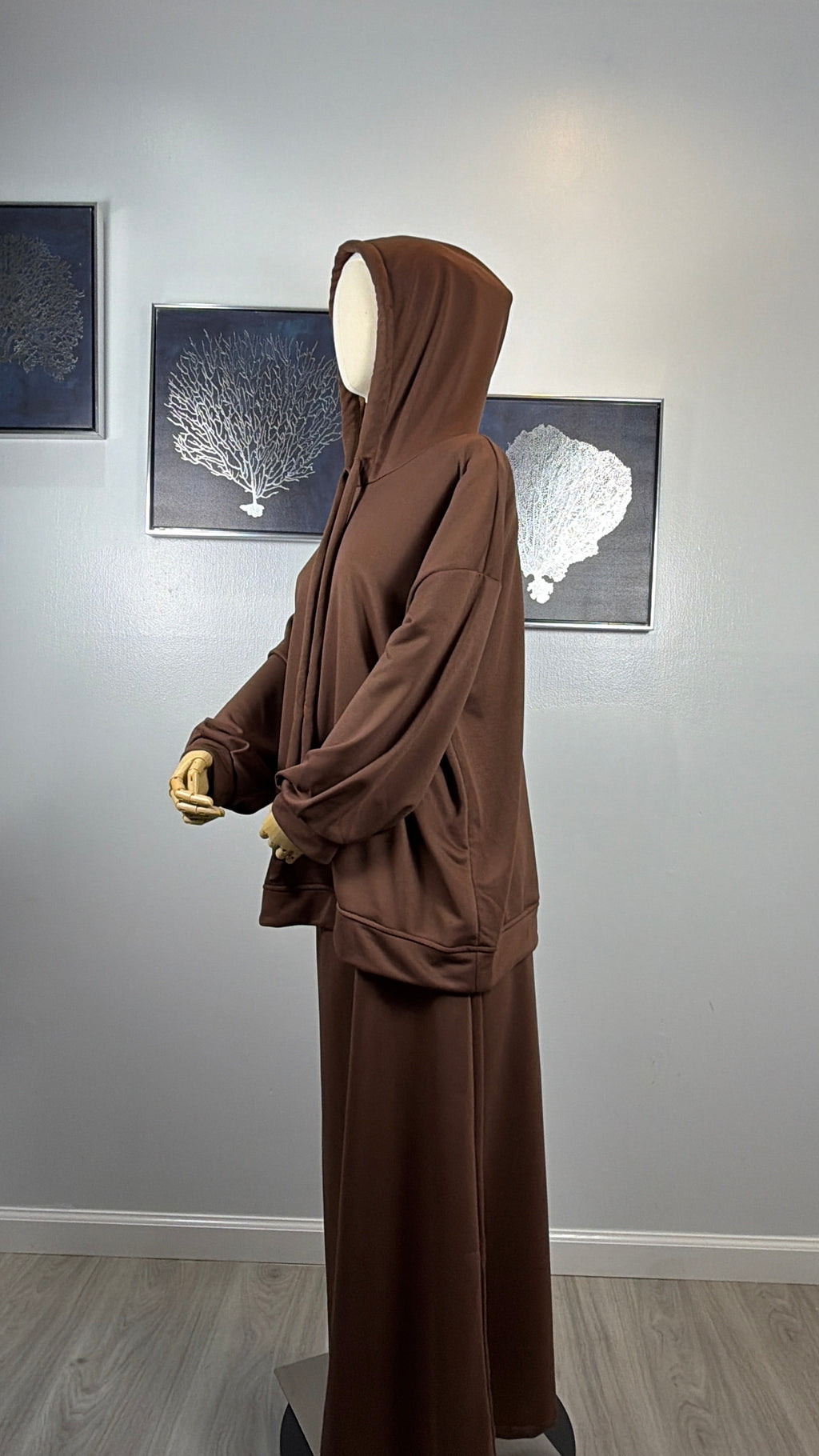 Modest Hoodie Maxi Skirt Set, Hijab Friendly Two Piece Outfit, Muslim Women Clothing, Long Sleeve Hooded Set