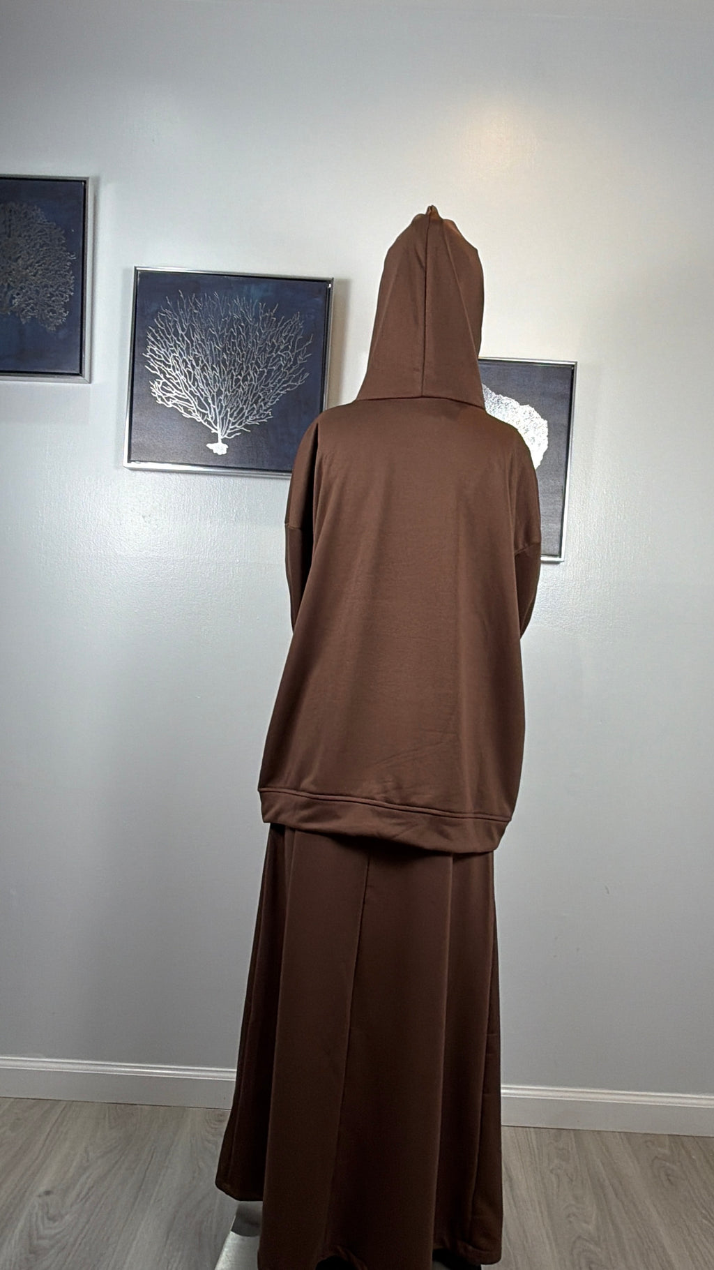 Modest Hoodie Maxi Skirt Set, Hijab Friendly Two Piece Outfit, Muslim Women Clothing, Long Sleeve Hooded Set