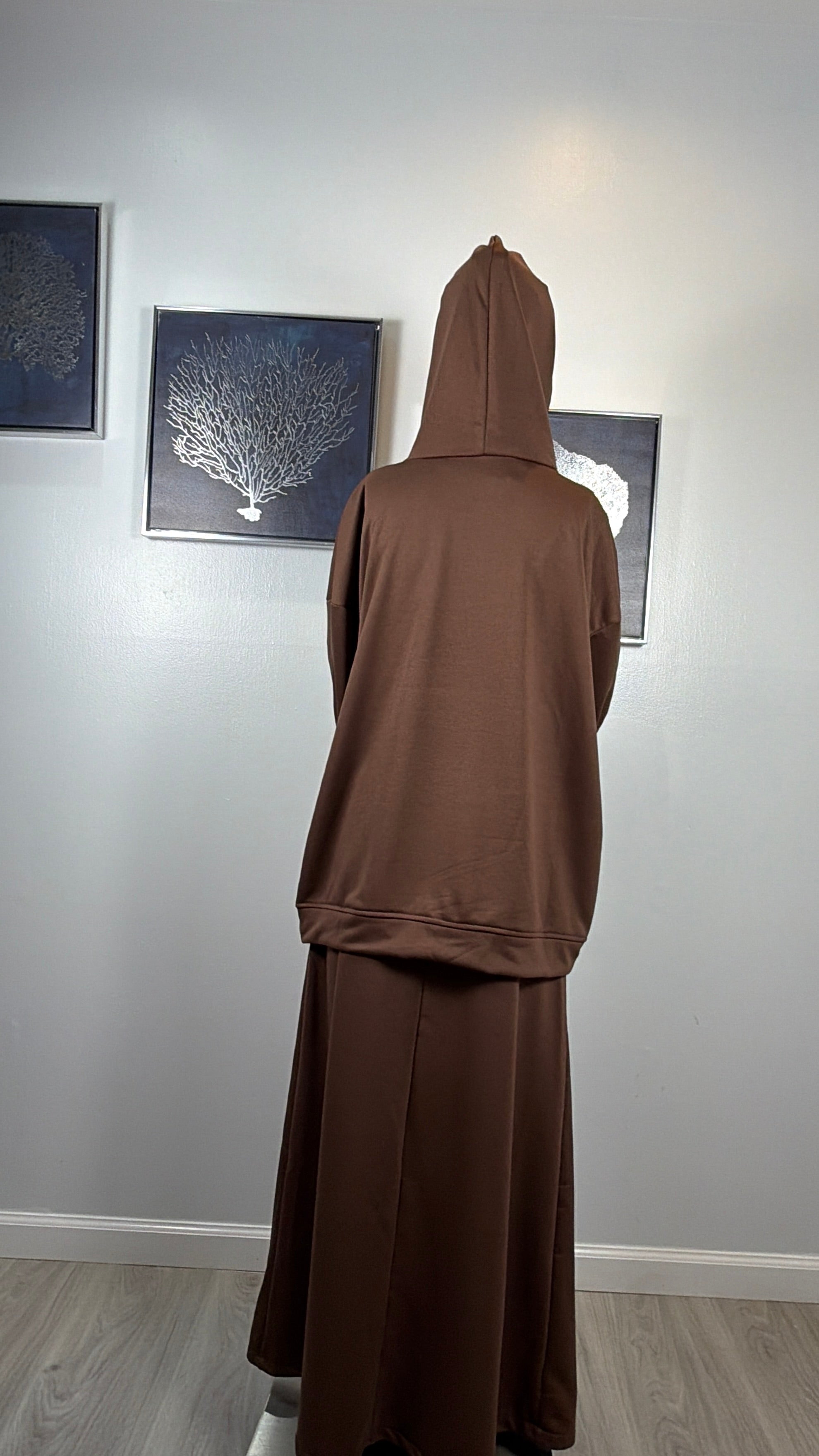Modest Hoodie Maxi Skirt Set, Hijab Friendly Two Piece Outfit, Muslim Women Clothing, Long Sleeve Hooded Set