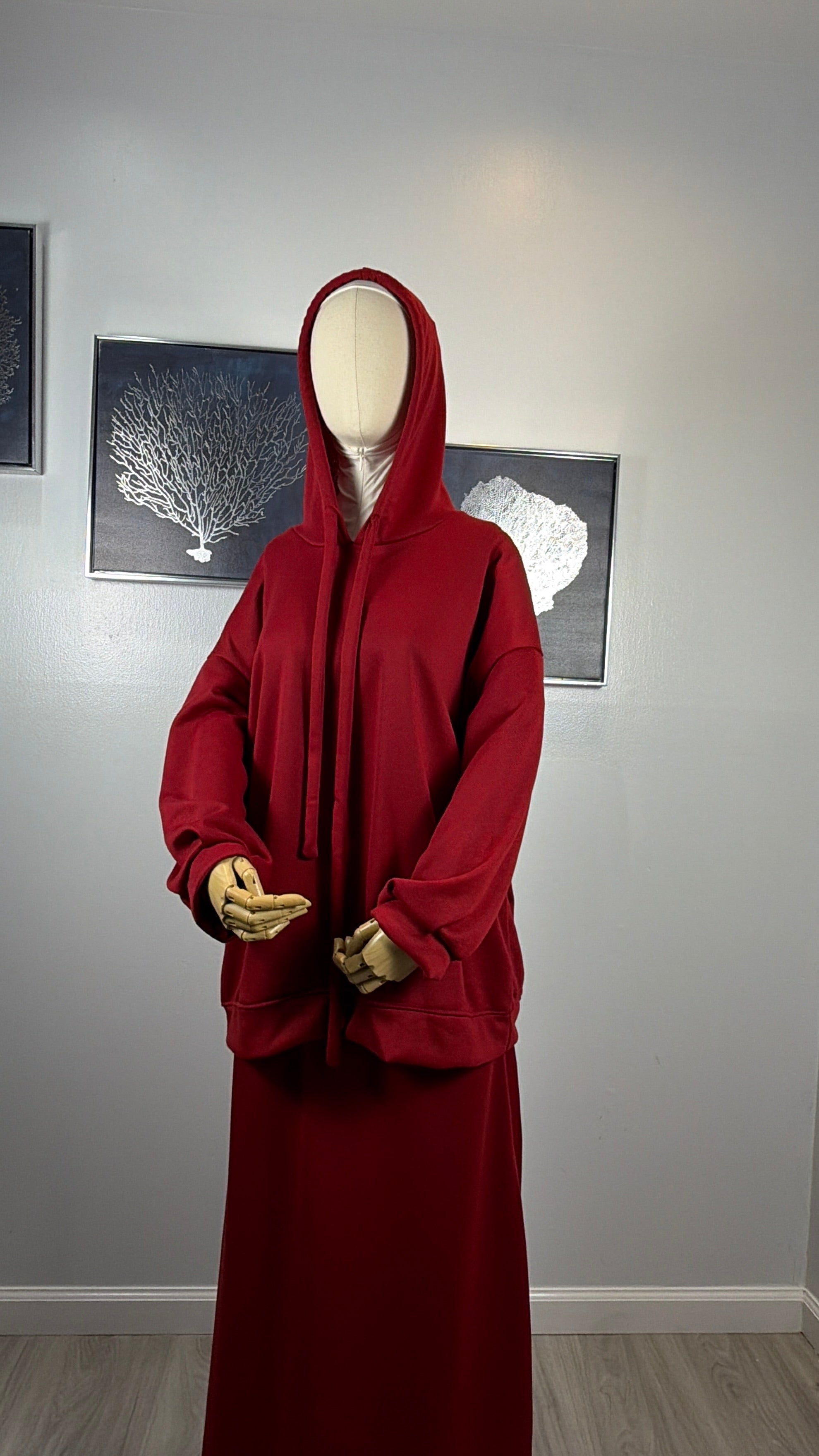 Modest Hoodie Maxi Skirt Set, Hijab Friendly Two Piece Outfit, Muslim Women Clothing, Long Sleeve Hooded Set