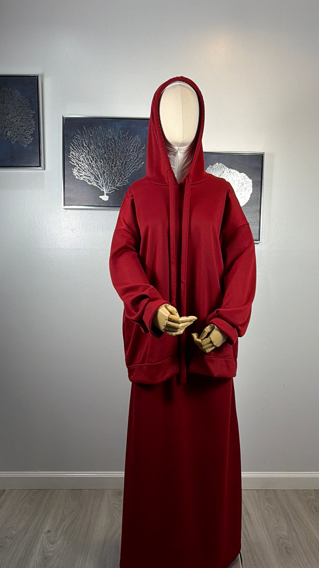 Modest Hoodie Maxi Skirt Set, Hijab Friendly Two Piece Outfit, Muslim Women Clothing, Long Sleeve Hooded Set