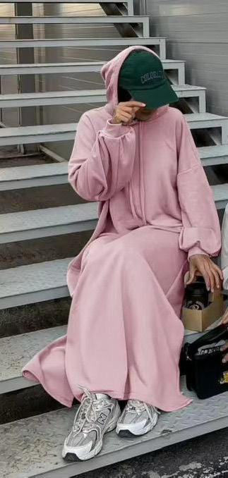 Modest Hoodie Maxi Dress | Hooded Muslim Abaya | Long Sleeve Maxi Dress with Pockets
